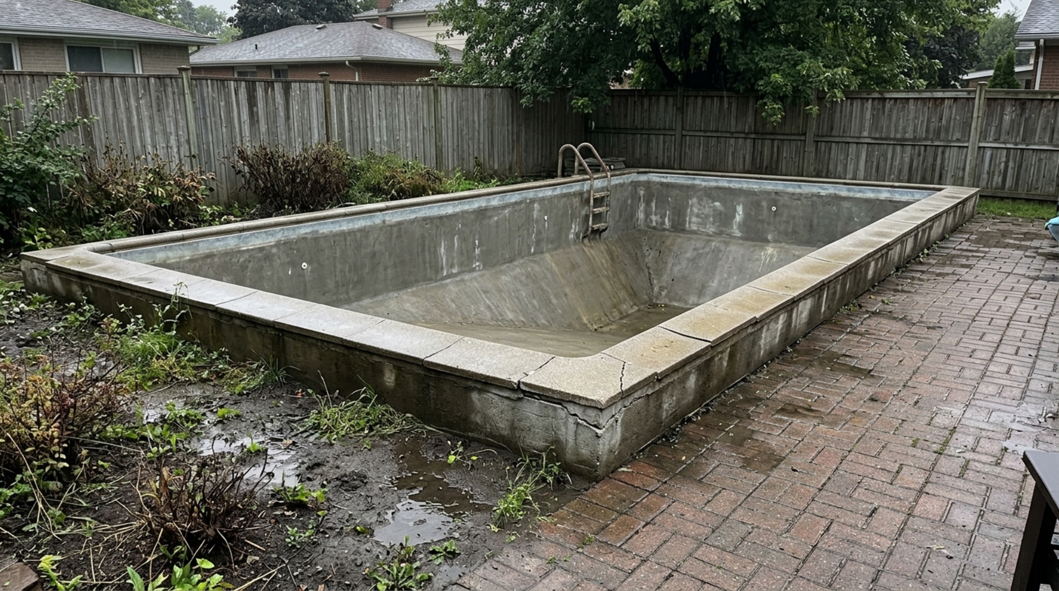 Família esvazia toda a piscina para trocar a água antes do inverno e, na manhã seguinte, descobre que a estrutura se levantou do chão