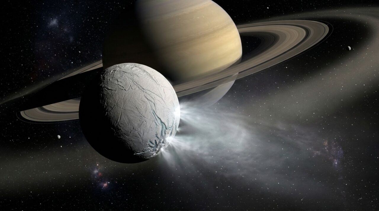 Gêiseres lançam água e gelo para o espaço a partir do polo sul de uma pequena lua de Saturno e alimentam um anel inteiro do planeta