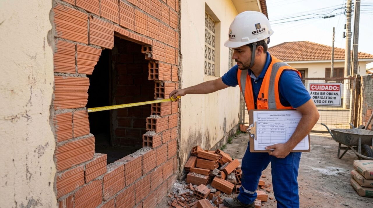 Casal passa fim de semana fora, ao voltar, descobre que vizinho abriu passagem no muro lateral para levar materiais à obra e exige fechamento da estrutura