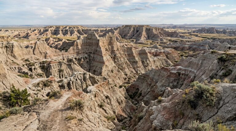 A erosão continua esculpindo e desmontando as formações de Badlands