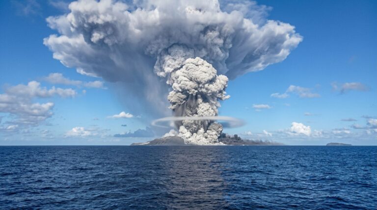 A erupção de Hunga Tonga lançou uma enorme coluna de material e vapor sobre o Pacífico Sul