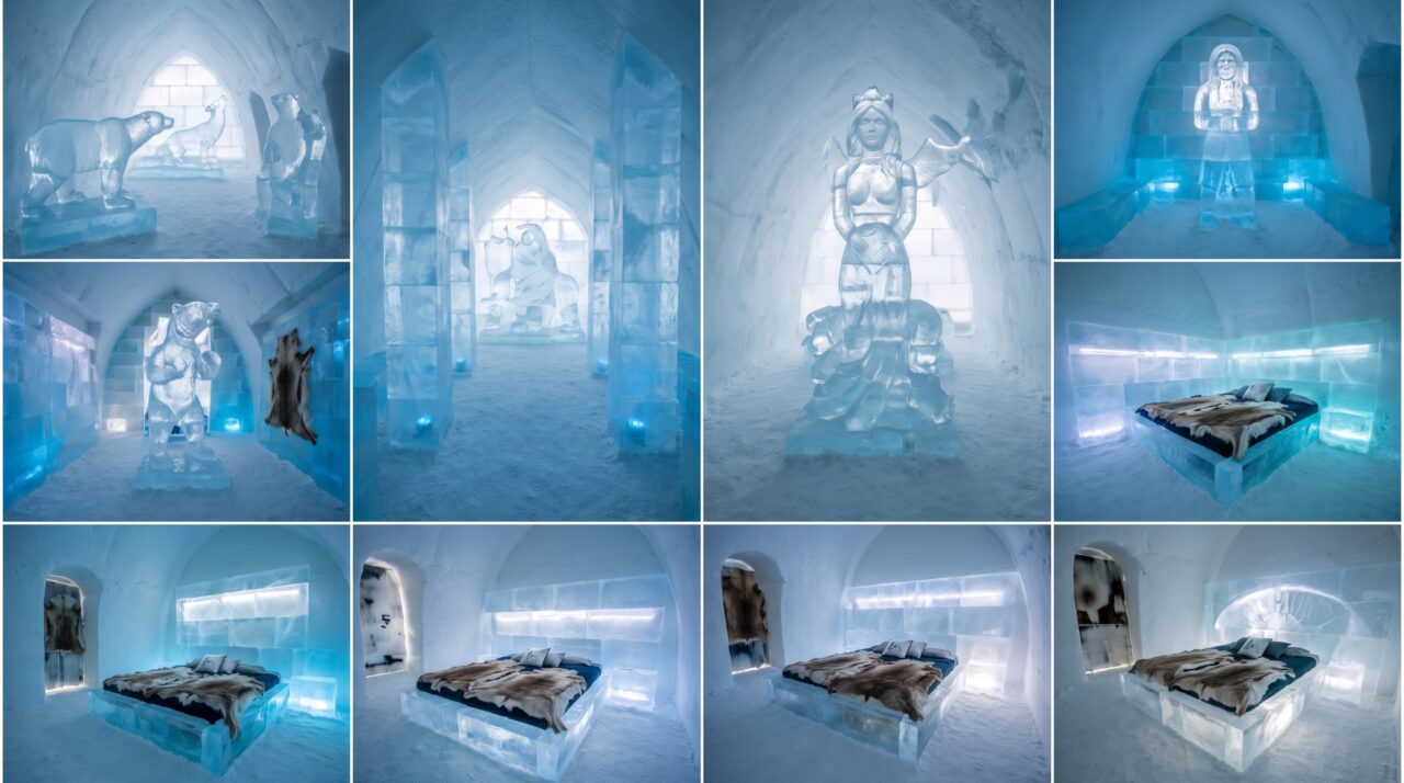 A construção e derretimento do famoso Icehotel feito de gelo no inverno sueco