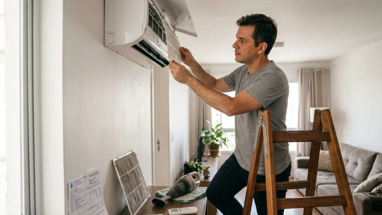 Especialistas alertam: não limpar o filtro do ar-condicionado a cada 15 dias pode aumentar a conta de luz em até 30%