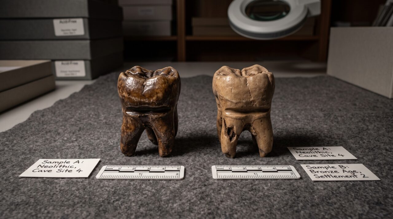 Um dente de 25 mil anos guardou uma rotina química: vestígios apontam consumo repetido de noz-de-betel por caçador-coletor
