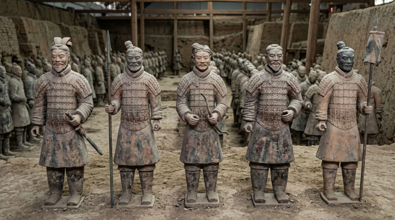 Detalhes das figuras com variações de aparência e vestígios de cor