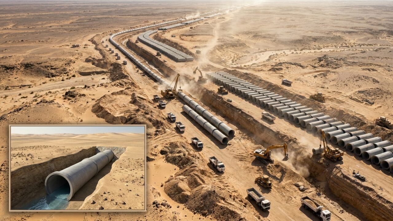 Rio artificial com cerca de 4.000 km construído para levar água a uma das áreas mais secas do mundo: a obra mais impressionante do planeta que surpreende cientistas e engenheiros