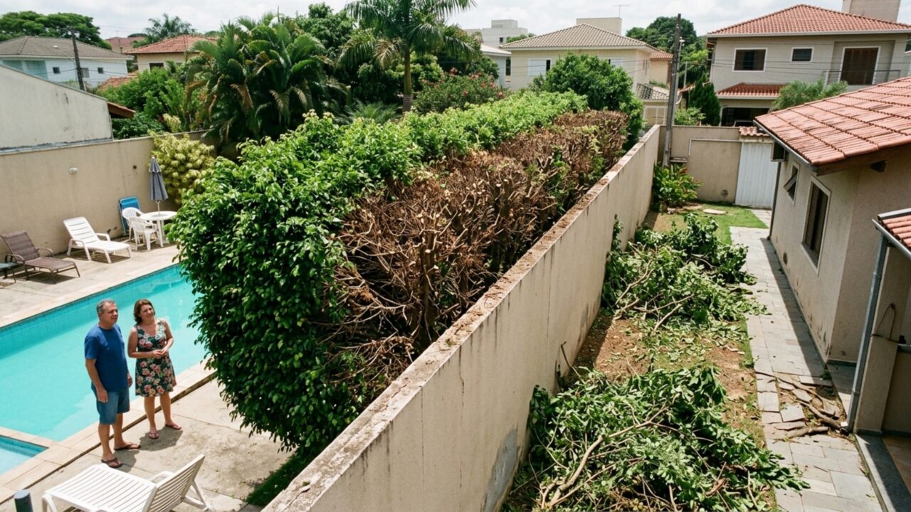 Casal planta cerca-viva para ganhar privacidade e, oito anos depois, vizinho corta toda a lateral das plantas alegando que galhos e raízes já tinham avançado para seu terreno