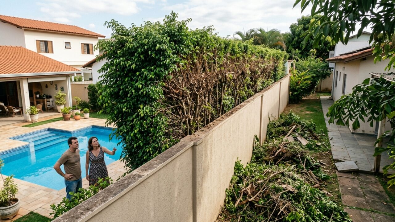 Casal planta cerca-viva para ganhar privacidade e, oito anos depois, vizinho corta toda a lateral das plantas alegando que galhos e raízes já tinham avançado para seu terreno