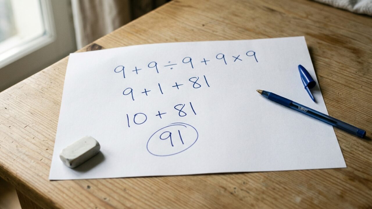 Quanto é 9 + 9 ÷ 9 + 9 × 9? A conta parece simples, mas muita gente erra ao resolver na ordem em que aparece