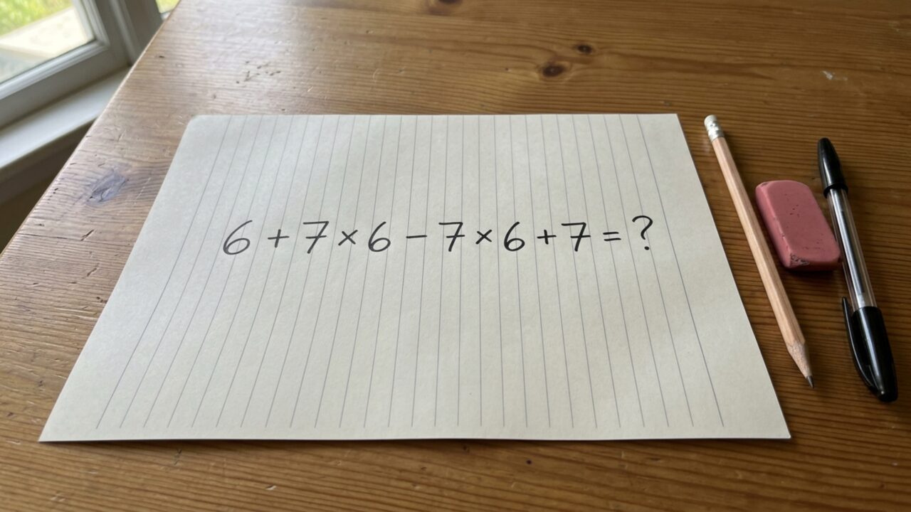 Resolva 6 + 7 × 6 − 7 × 6 + 7 e teste se você consegue chegar ao resultado certo sem precisar de calculadora