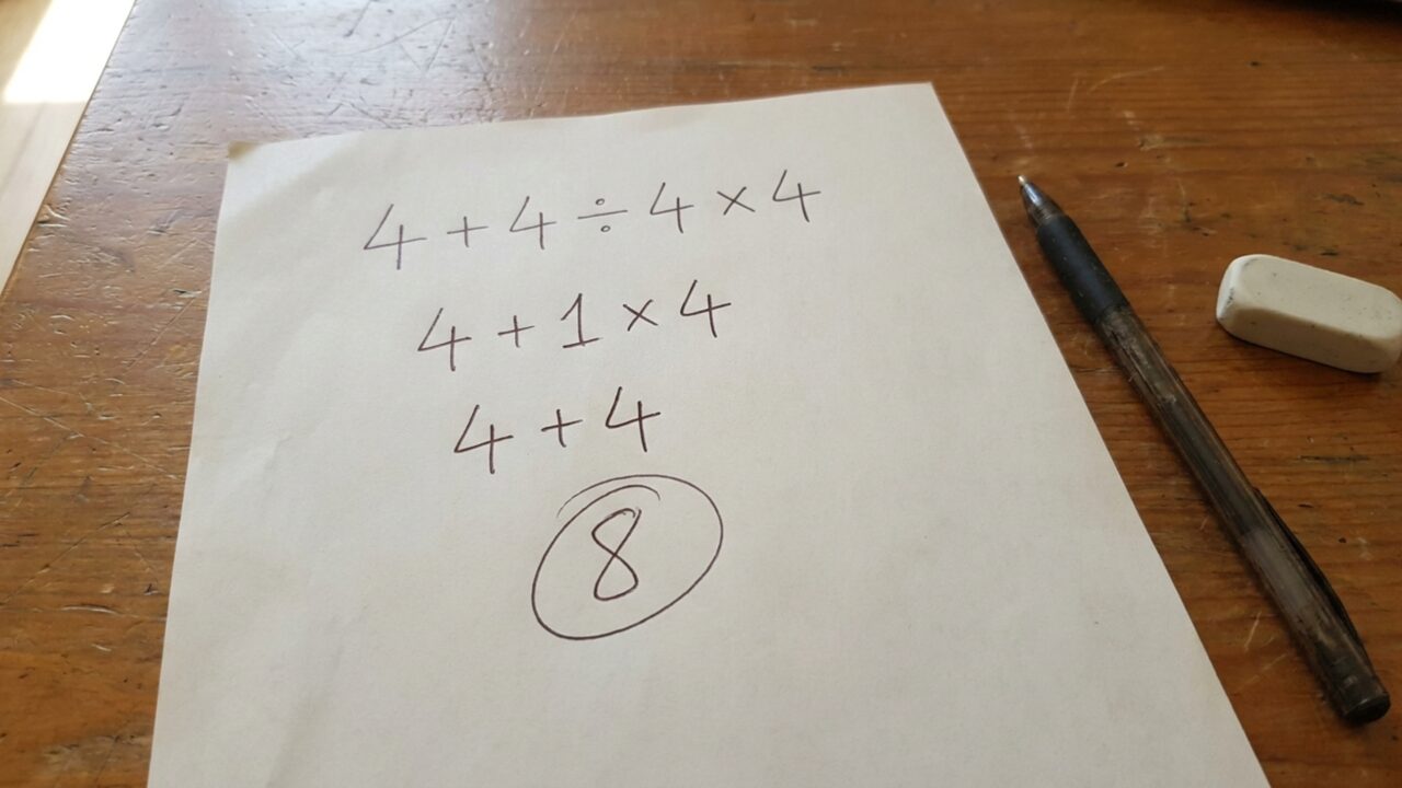 A conta 4 + 4 ÷ 4 × 4 parece simples, mas a ordem das operações altera o resultado