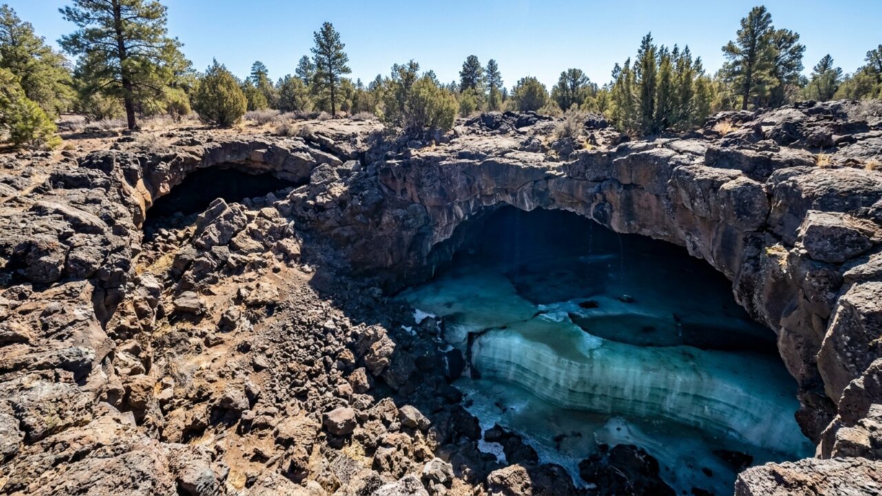 Uma caverna congelada a -0,6 °C que não derrete no calor do deserto e guarda camadas de gelo de até 6 metros de espessura