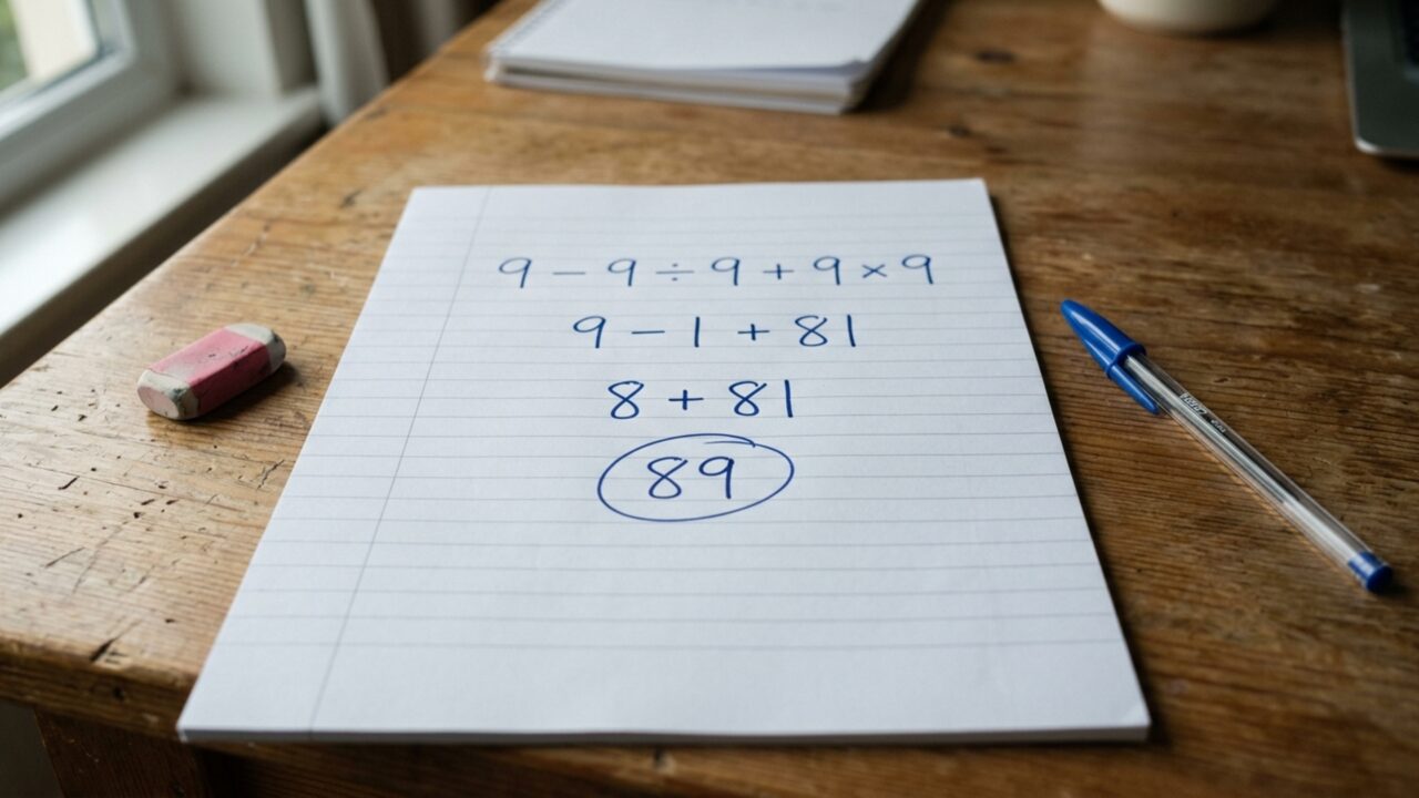 Resolva 9 − 9 ÷ 9 + 9 × 9 sem calculadora e teste se você consegue chegar ao resultado certo na primeira tentativa
