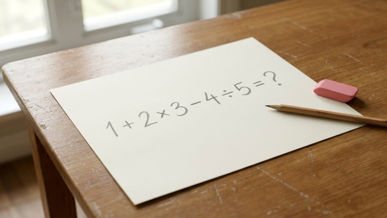Resolva 1 + 2 × 3 − 4 ÷ 5 e teste se você consegue chegar ao resultado correto sem calculadora