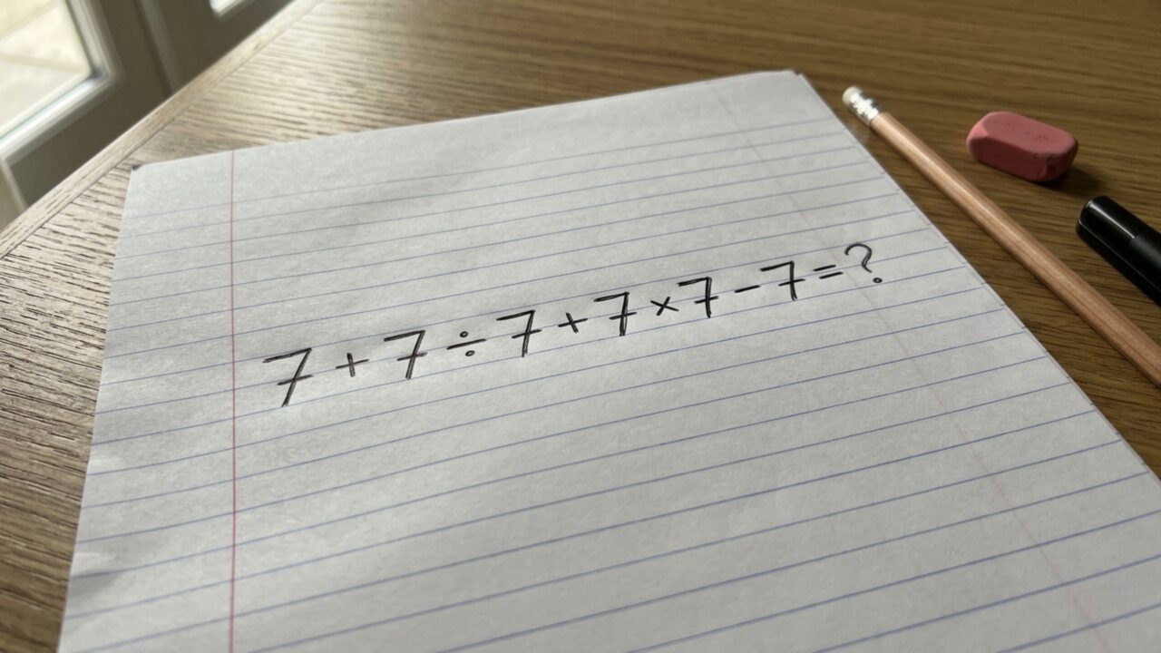 Resolva 7 + 7 ÷ 7 + 7 × 7 − 7 e teste se você ainda recorda a ordem certa das operações