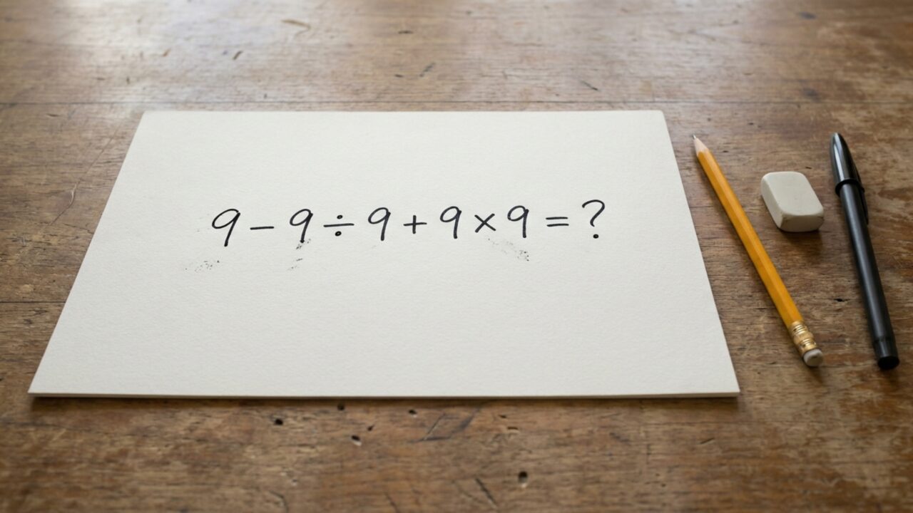 Resolva 9 − 9 ÷ 9 + 9 × 9 sem calculadora e prove se você consegue chegar ao resultado correto na primeira tentativa
