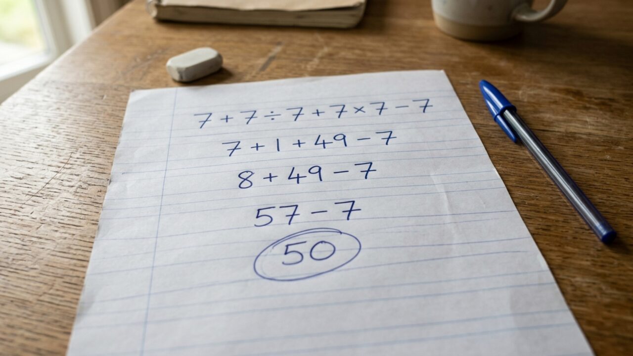 Resolva 7 + 7 ÷ 7 + 7 × 7 − 7 e teste se você ainda recorda a ordem certa das operações