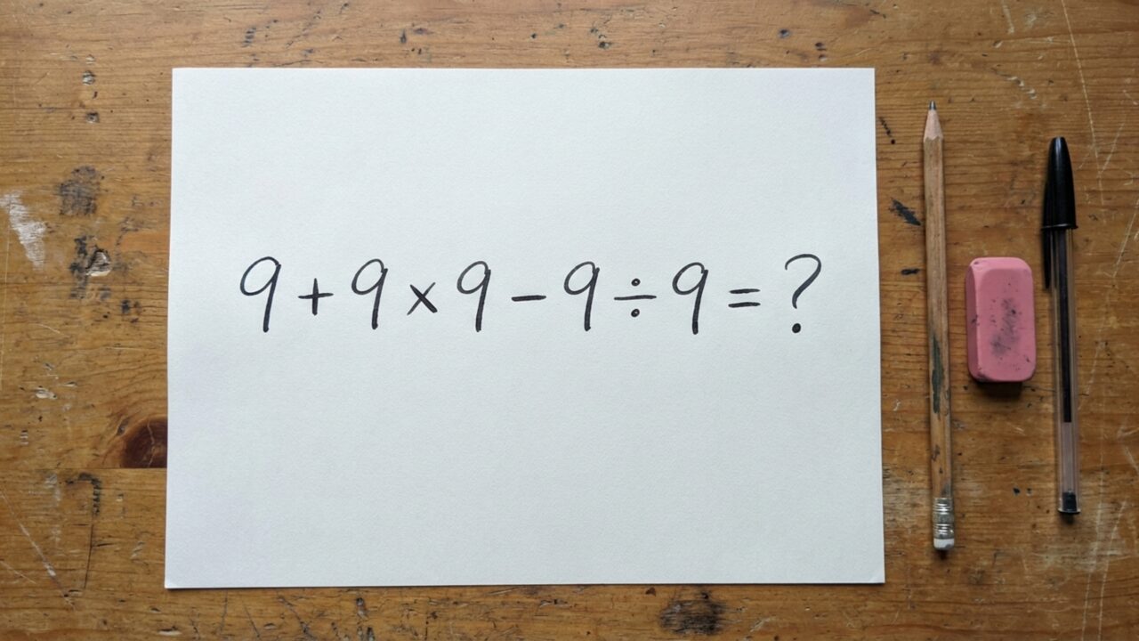 Calcule 9 + 9 × 9 − 9 ÷ 9 e teste se você consegue chegar ao resultado correto sem calculadora