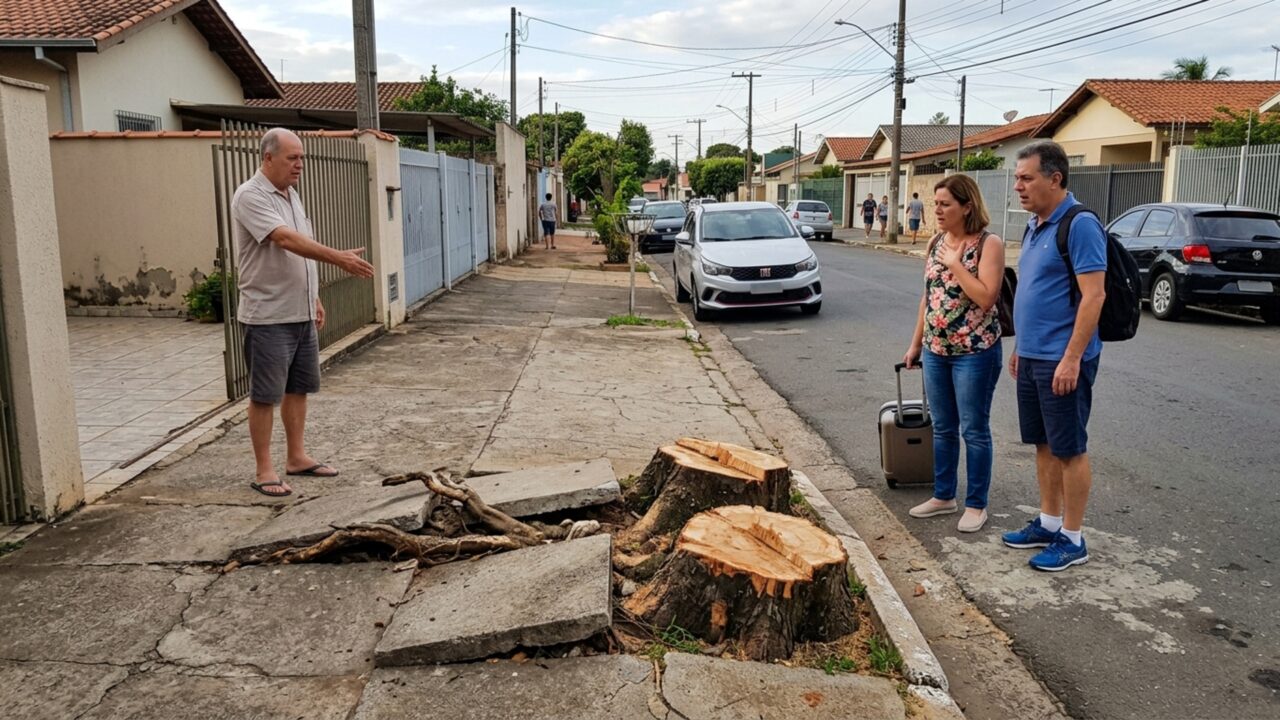 Casal planta duas árvores na frente de casa, cuida delas por 12 anos e volta de viagem encontrando os troncos cortados porque o vizinho alegou que as raízes estavam levantando sua calçada