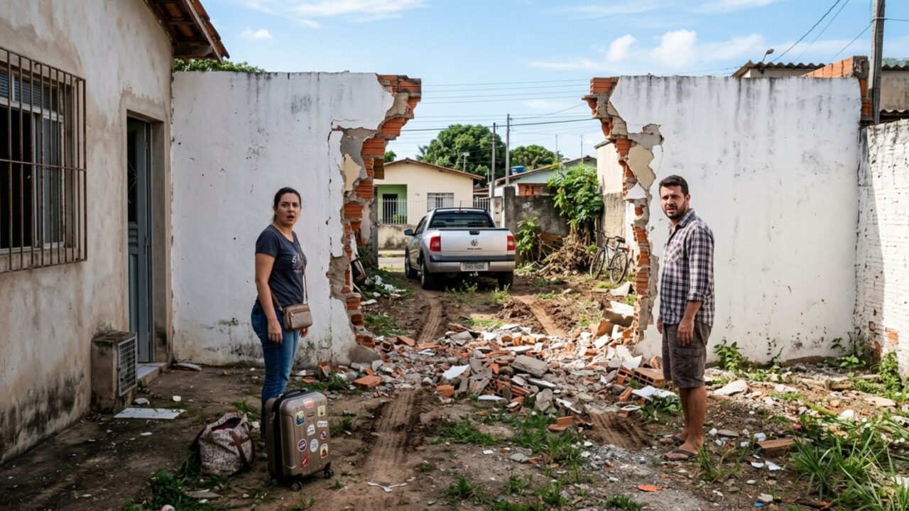Família viaja por uma semana e, quando volta, encontra parte do muro lateral removida porque o vizinho decidiu abrir espaço para passar uma caminhonete até os fundos