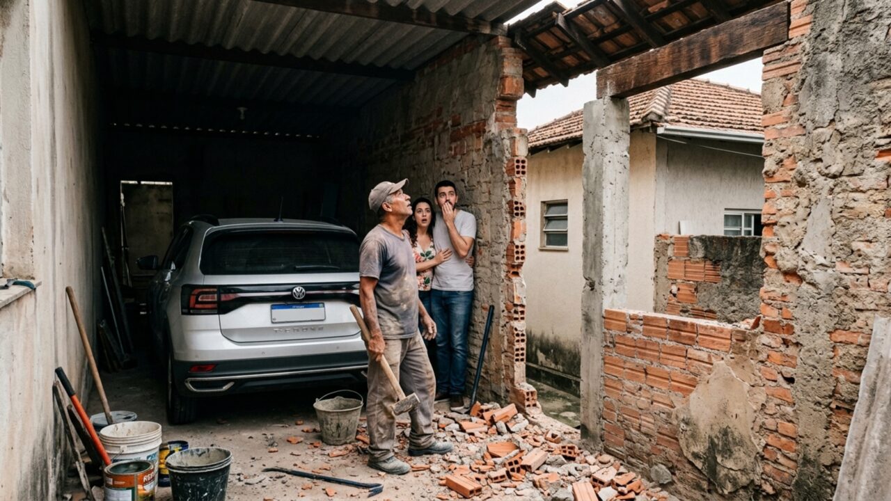 Mulher compra casa antiga, derruba o muro para fazer uma garagem maior e durante a obra descobre que uma coluna considerada sua também sustentava parte do telhado vizinho