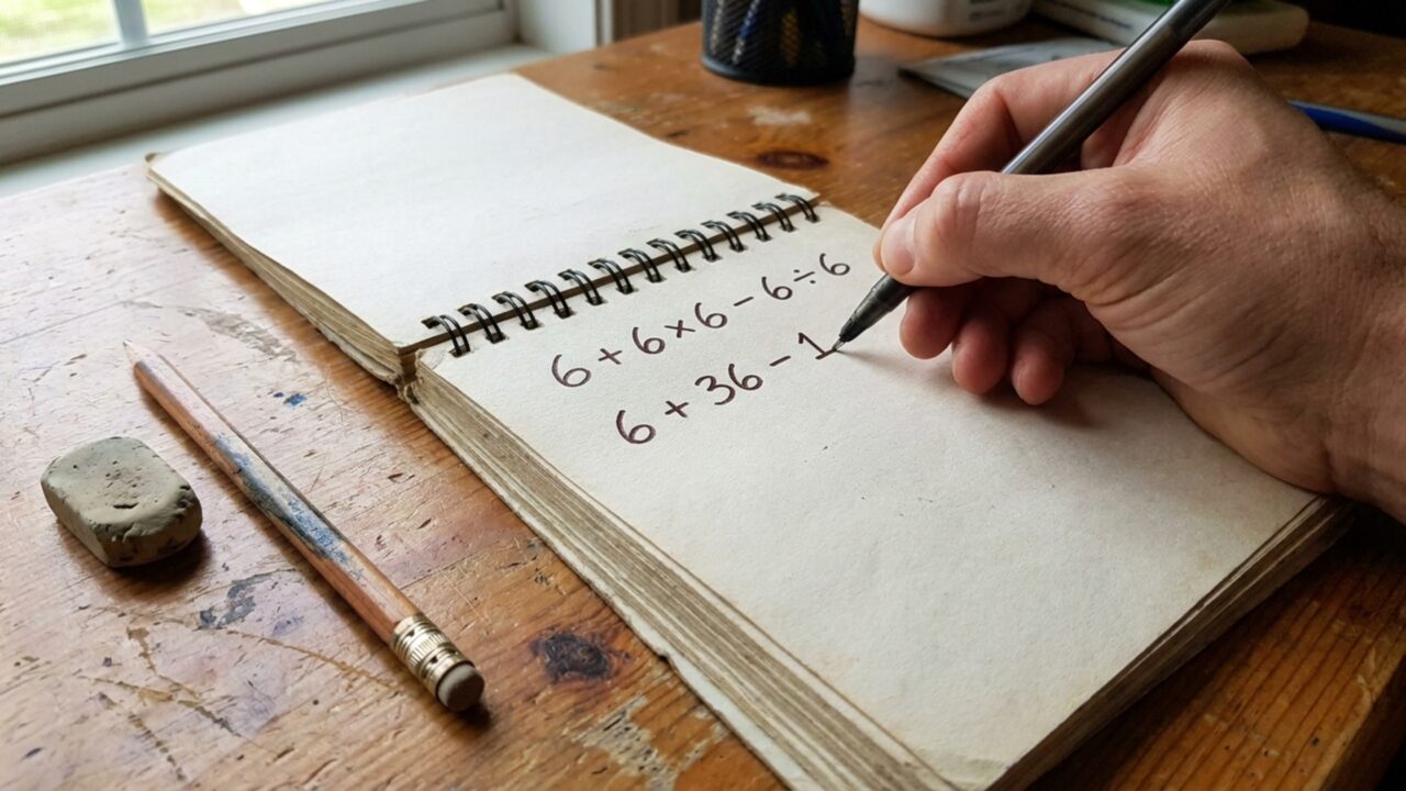 Resolva 6 + 6 × 6 − 6 ÷ 6 e teste se você consegue chegar à resposta correta sem calculadora