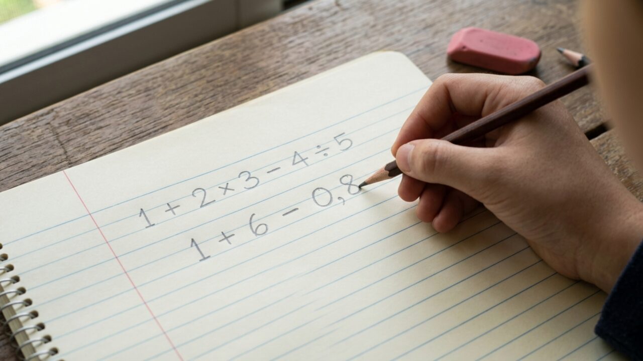 Resolva 1 + 2 × 3 − 4 ÷ 5 e teste se você consegue chegar ao resultado correto sem calculadora