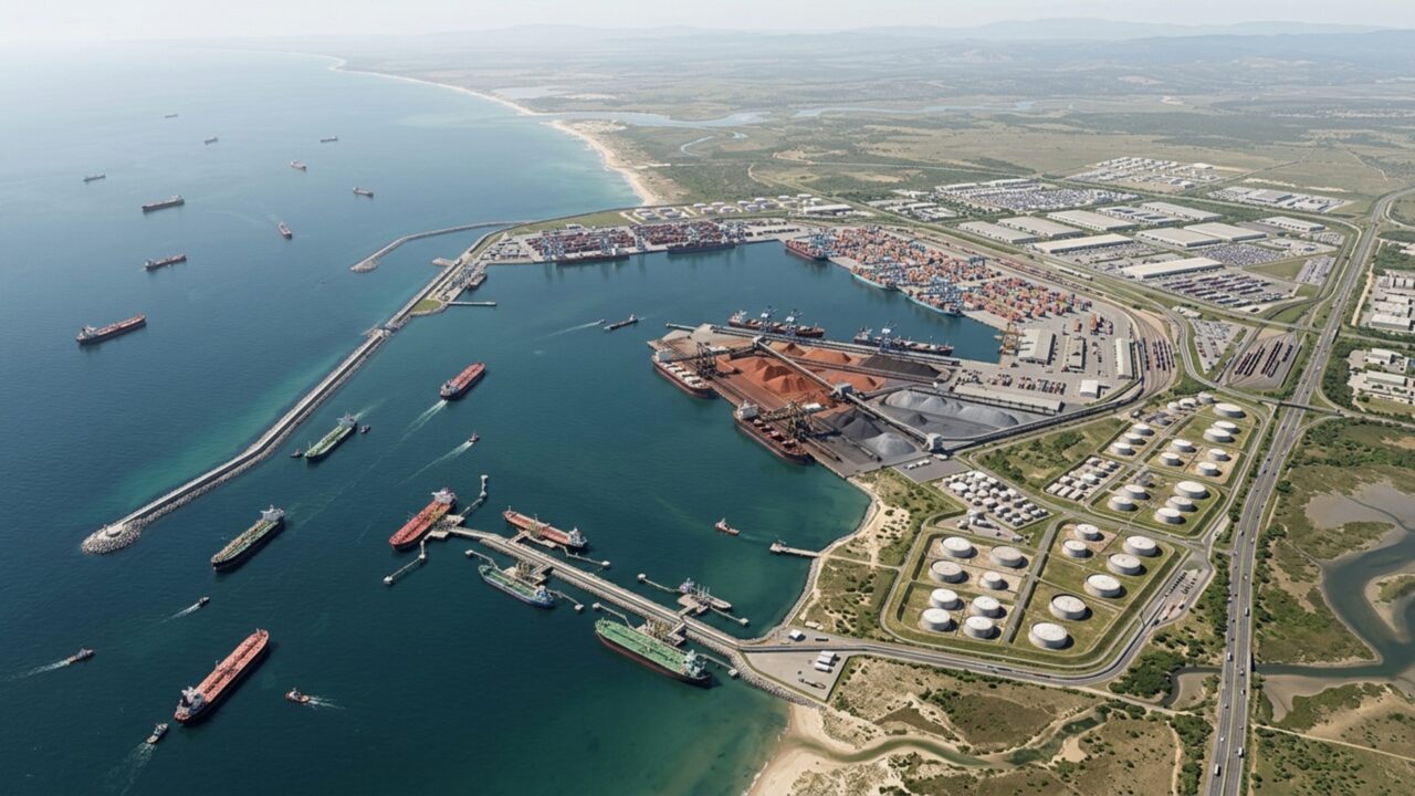 Megaporto de 20 milhões de m² ganha forma no litoral brasileiro com 10 km de píeres e profundidade de 25 metros para receber navios de até 400 mil toneladas