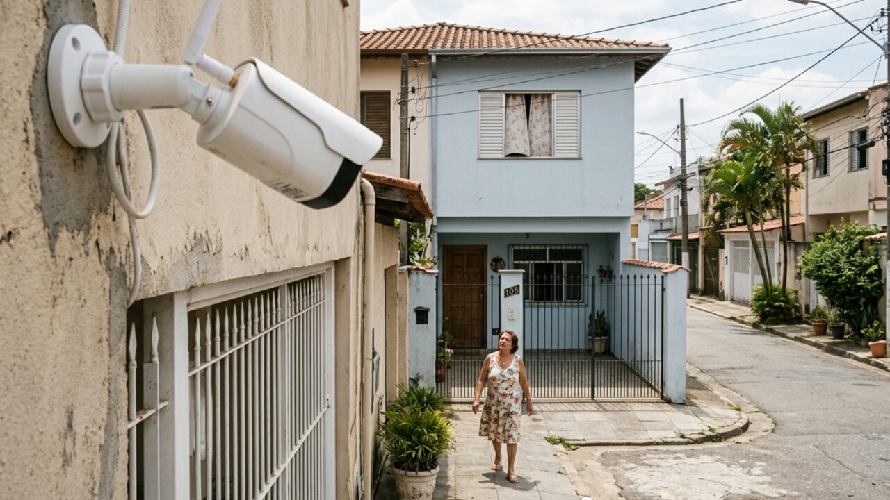 Casal instala câmera de segurança depois de ter a casa furtada e vizinha descobre que uma das lentes também grava toda a entrada e parte das janelas de sua residência