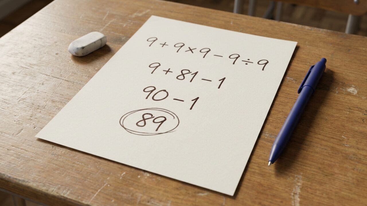 Calcule 9 + 9 × 9 − 9 ÷ 9 e teste se você consegue chegar ao resultado correto sem calculadora