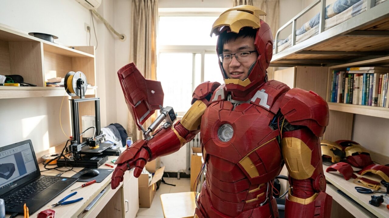 Aos 21 anos, universitário transforma o quarto em oficina e cria armadura do Homem de Ferro com voz e impressão 3D