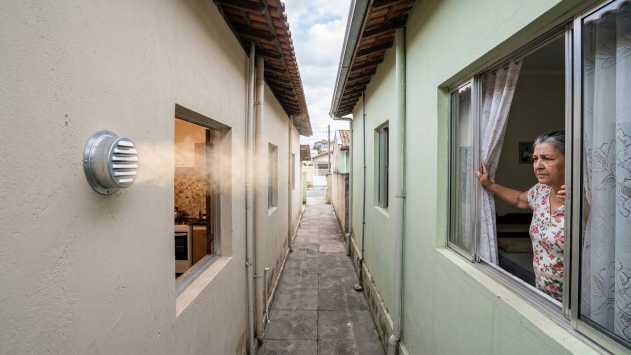 Casal instala exaustor na cozinha depois de reformar a casa e vizinha percebe que a saída foi posicionada diretamente para sua janela lateral