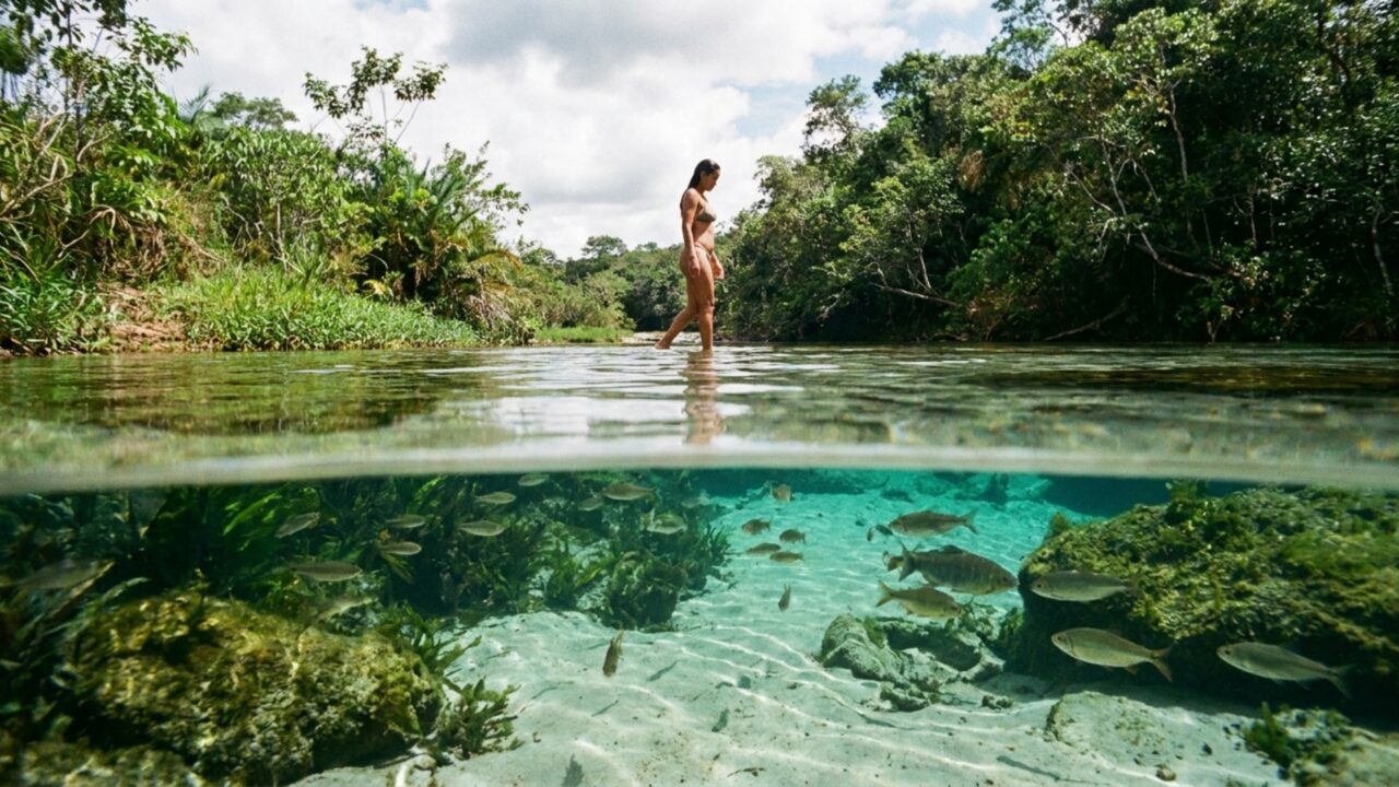 A cidade que esconde mais de 600 nascentes e um rio de águas tão transparentes que você parece estar flutuando
