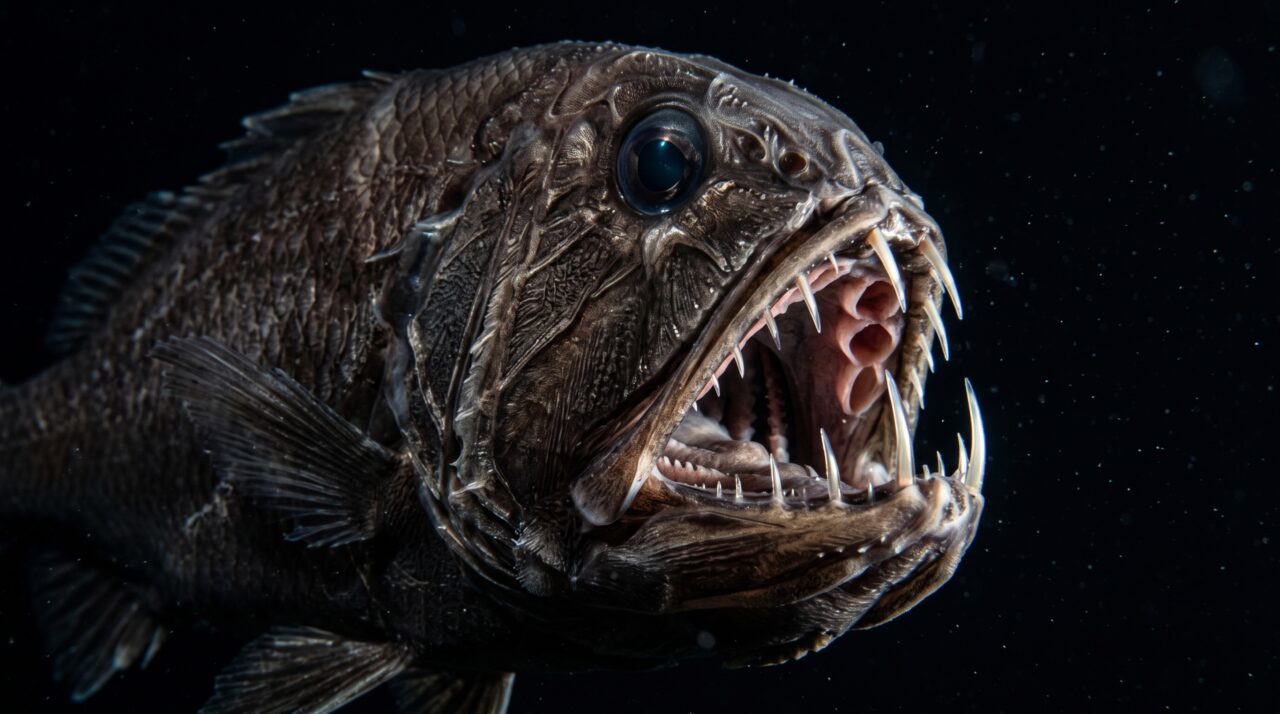 Um peixe tem dentes tão grandes que precisou criar bolsas no céu da boca: sem elas, as presas perfurariam o próprio cérebro