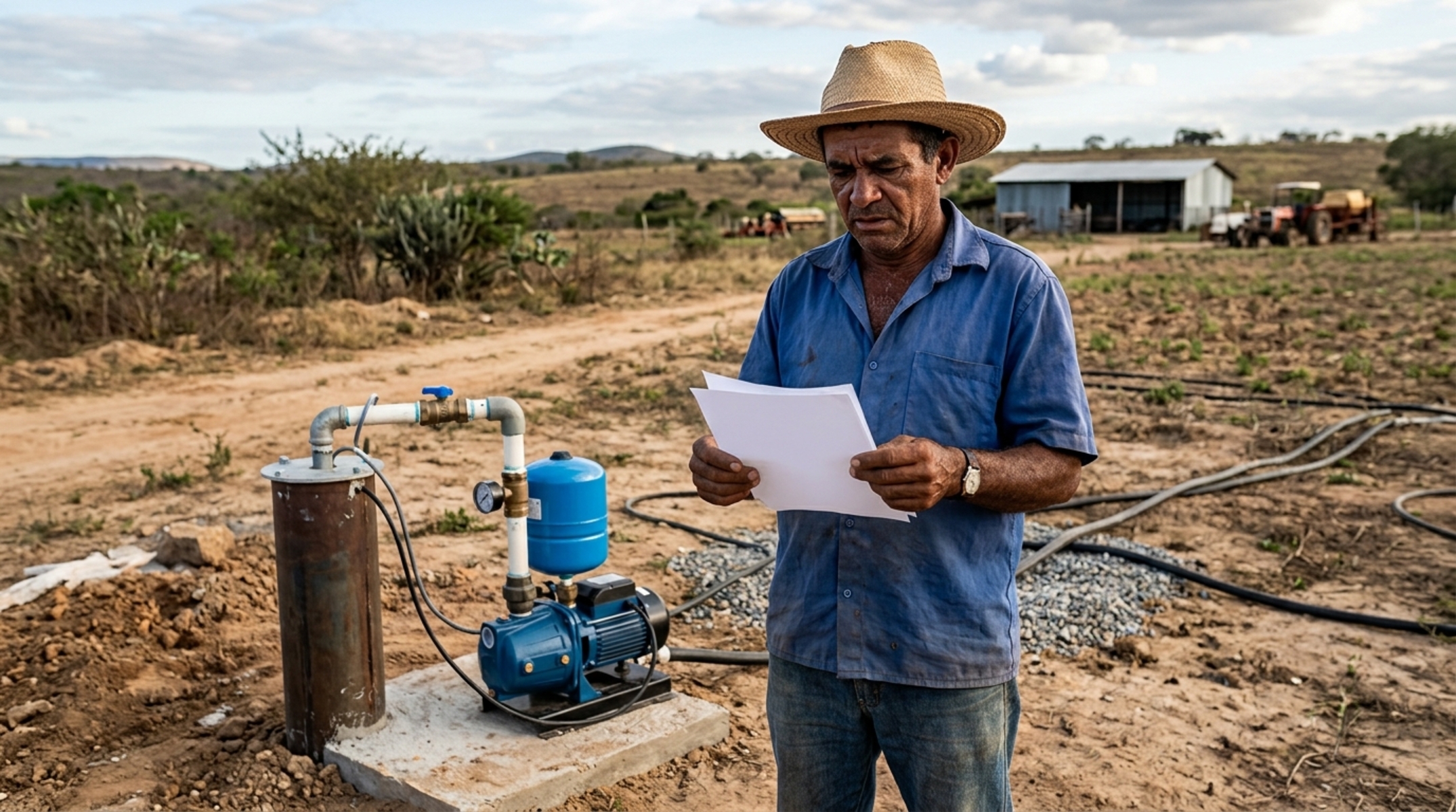 Agricultor gasta R$ 28 mil para perfurar um poço de 42 metros dentro da própria fazenda e recebe ordem para interromper a retirada de água