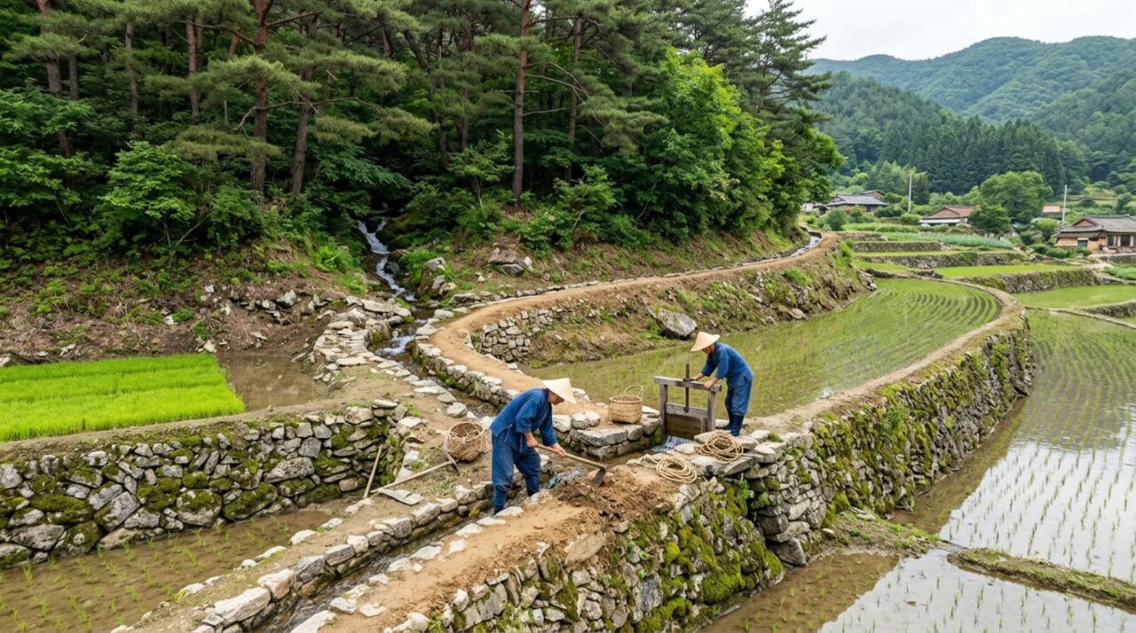 Florestas, canais e muros trabalham juntos para manter água e solo nos terraços Ifugao