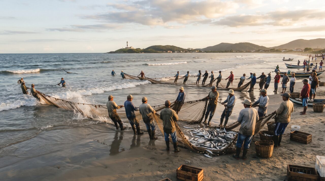 O município catarinense famoso pela rara prática de pesca artesanal feita em cooperação com botos selvagens
