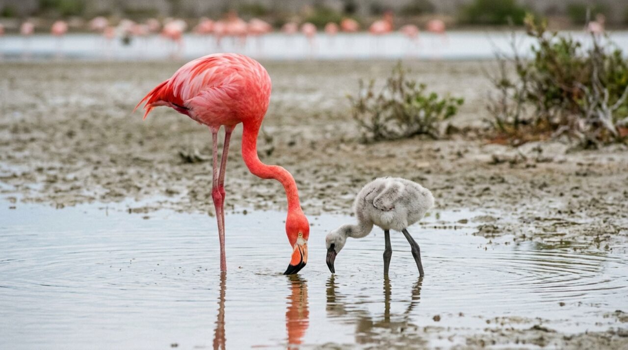 Flamingos não nascem cor-de-rosa e suas penas mudam de cor por causa dos alimentos que comem enquanto os filhotes começam a vida com plumagem clara