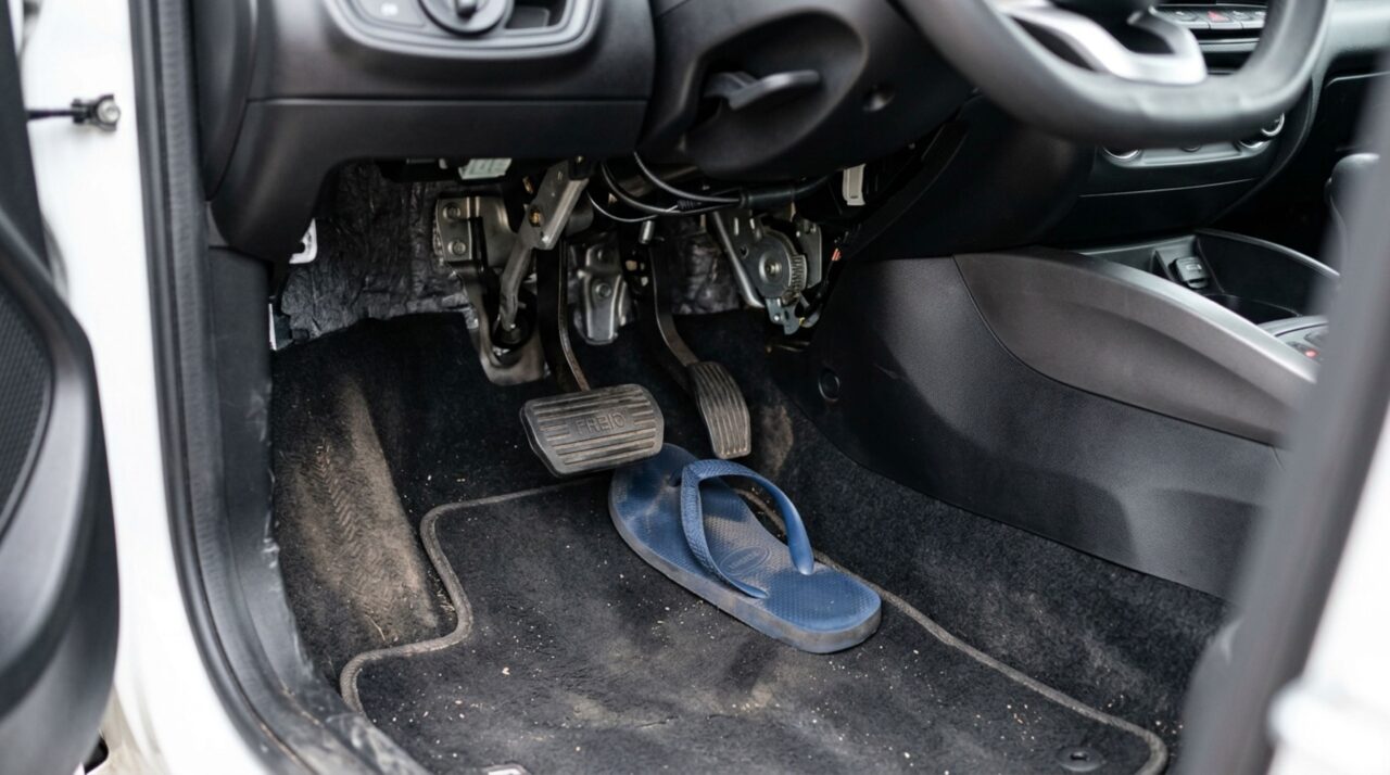 Motorista é parado em blitz usando chinelo, acredita que tirar o calçado antes de continuar dirigindo daria na mesma, fiscalização explica por que dirigir de chinelo e dirigir descalço não recebem o mesmo tratamento no CTB