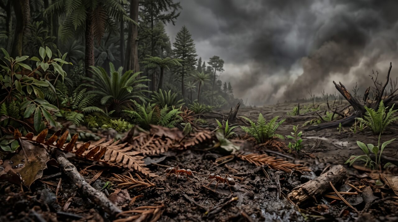 Dois fósseis minúsculos de formigas atravessaram a extinção dos dinossauros e ajudam a preencher um trecho raro da história de um dos insetos mais dominantes atuais