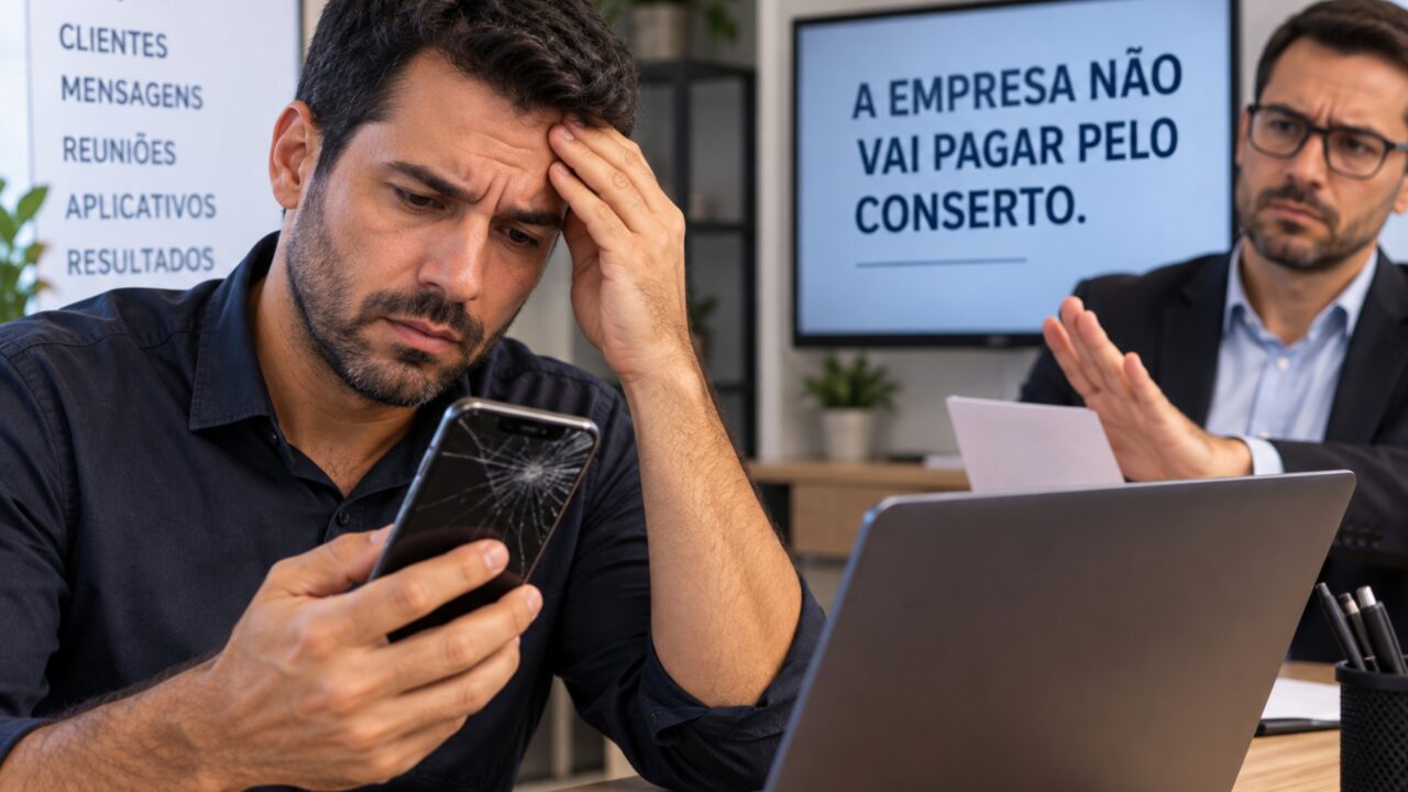 Funcionário trabalha há oito anos usando o próprio celular para atender clientes e, depois que aparelho quebra, empresa informa que não vai pagar pelo conserto