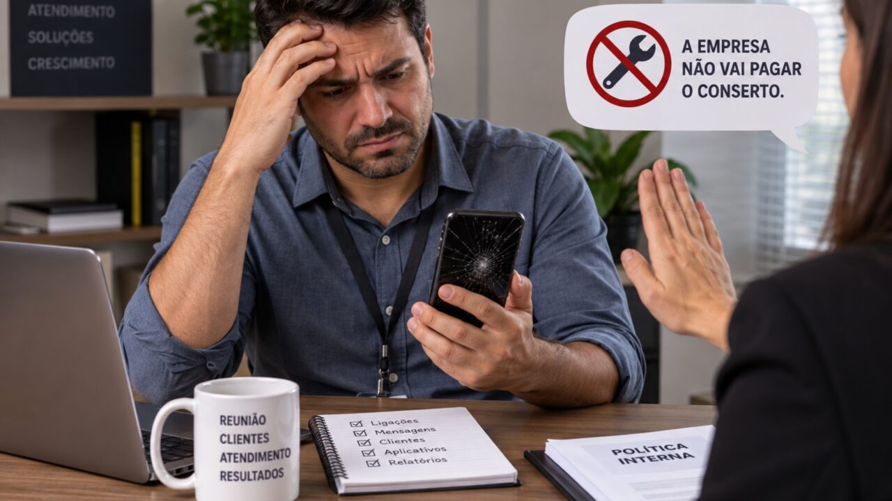 Funcionário trabalha há oito anos usando o próprio celular para atender clientes e, depois que aparelho quebra, empresa informa que não vai pagar pelo conserto