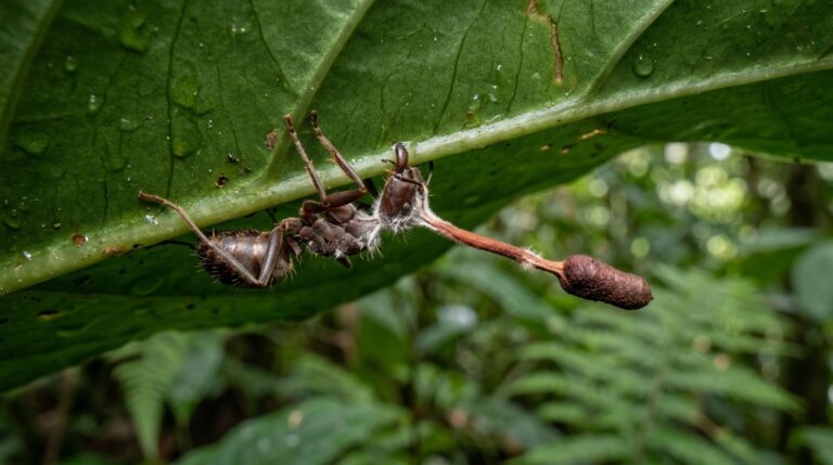 Fungos do complexo Ophiocordyceps unilateralis fazem formigas infectadas morrerem presas à vegetação em locais favoráveis à reprodução do parasita