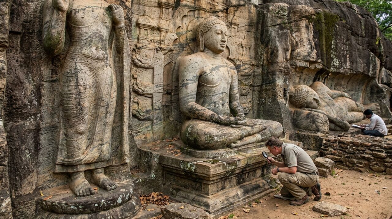 As esculturas do Gal Vihara mostram a sofisticação artística e religiosa alcançada por Polonnaruwa durante seu período de maior desenvolvimento