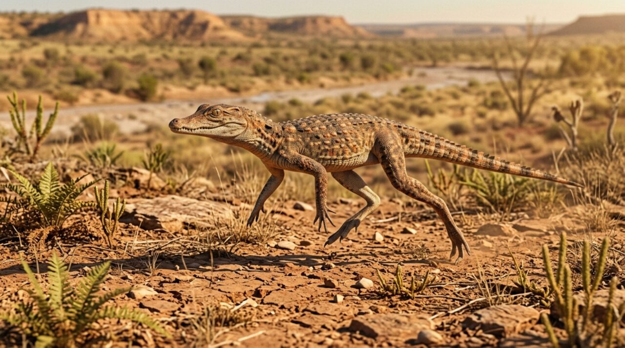 Um crocodilo de 215 milhões de anos tinha pernas longas, vivia em terra e passou décadas numa coleção antes de ganhar nome próprio