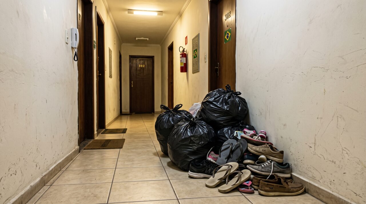 Notificação por deixar lixo e sapatos no corredor do condomínio