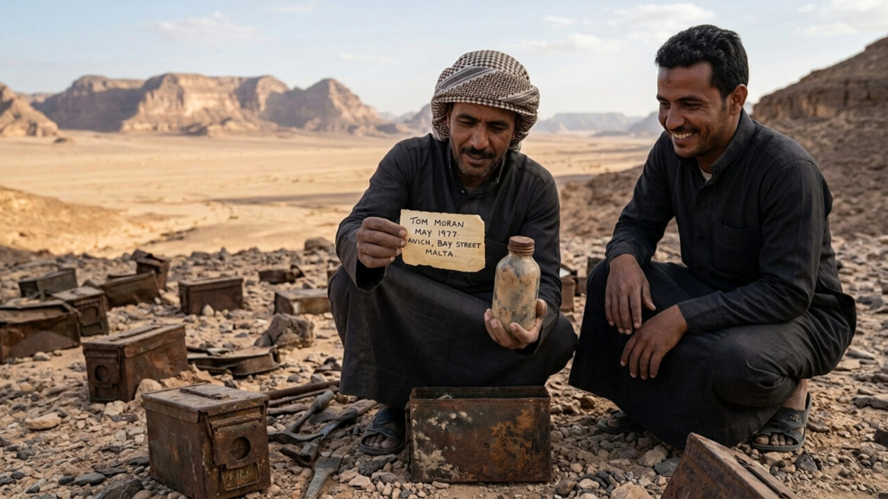 Garrafa com bilhete de 1977 achada nas areias do deserto após 50 anos mobiliza busca internacional e localiza família de autor esquecido