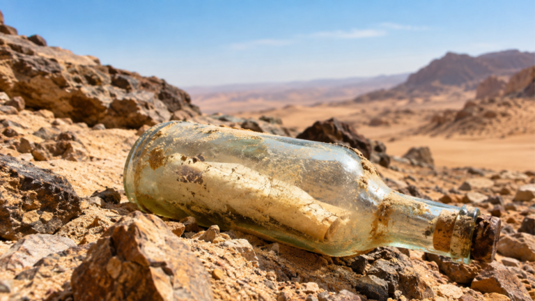 Garrafa com bilhete de 1977 achada nas areias do deserto após 50 anos mobiliza busca internacional e localiza família de autor esquecido
