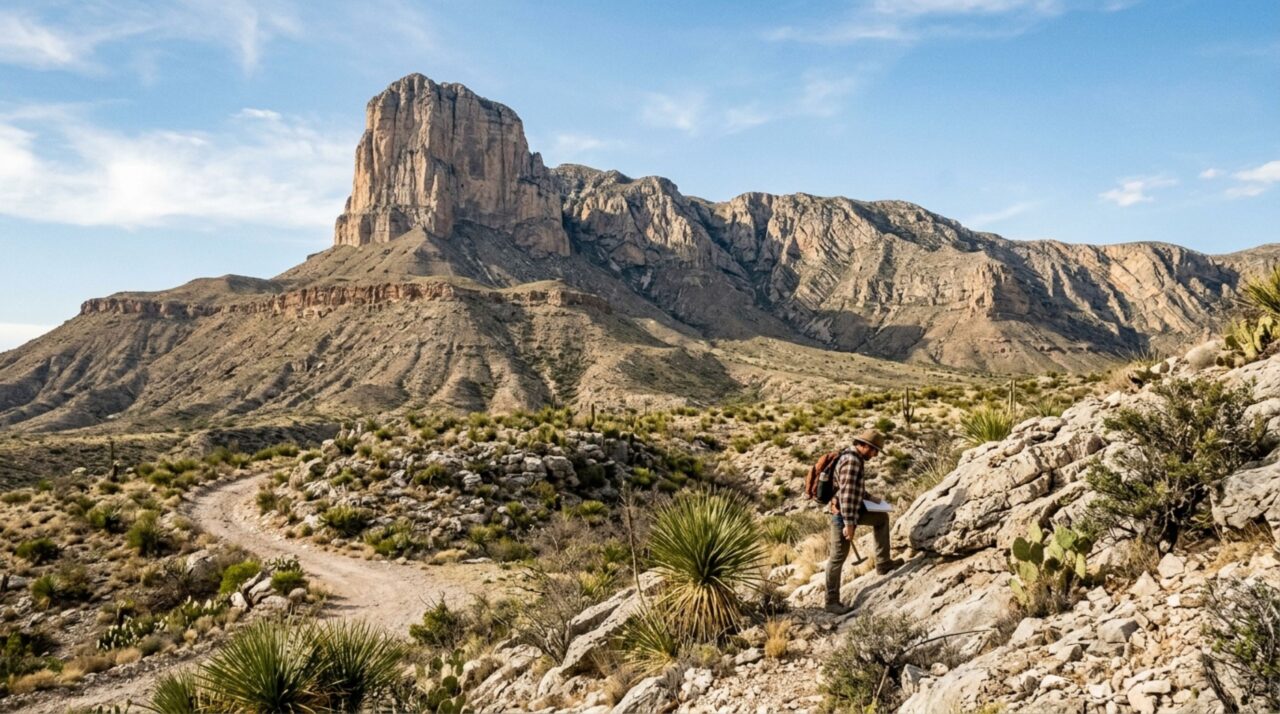 A elevação tectônica e a erosão expuseram o antigo recife nas Guadalupe Mountains
