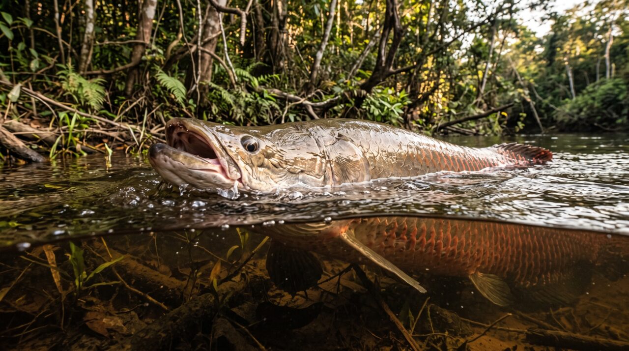 Um peixe amazônico de até 3 metros respira ar e consegue sobreviver até 24 horas fora da água em condições favoráveis
